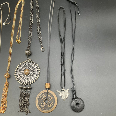 Boho Eclectic Statement Pendant Necklace Jewelry Lot of 9 Eiffel Tower Key Coin