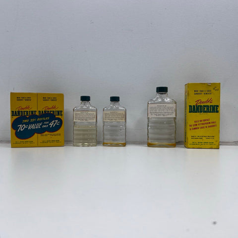 Vintage Double Danderine Dandruff Remedy Glass Bottles Lot 3 Pieces