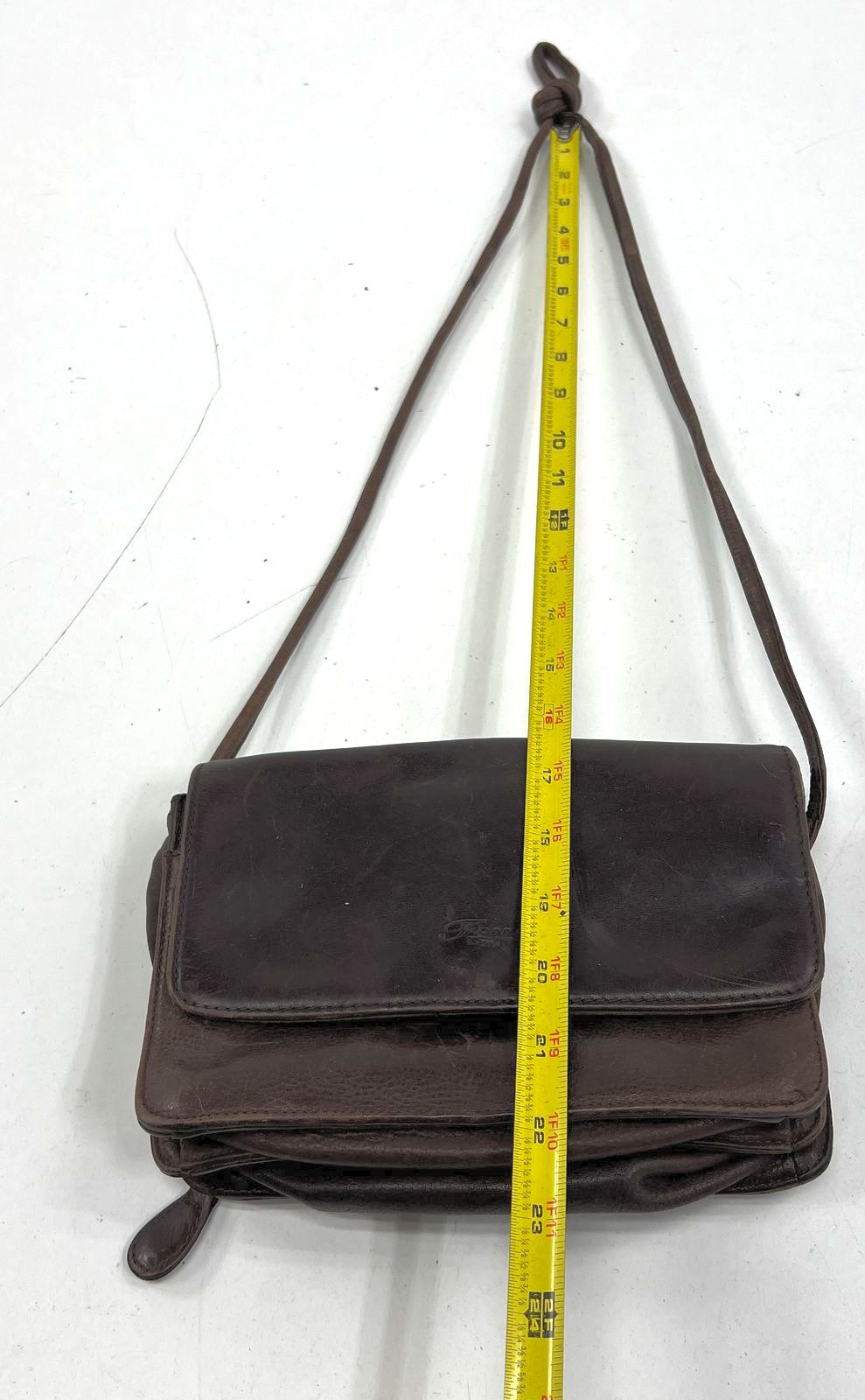 Vintage 90s Fossil Brown Leather Organizer Crossbody Wallet on a String Bag