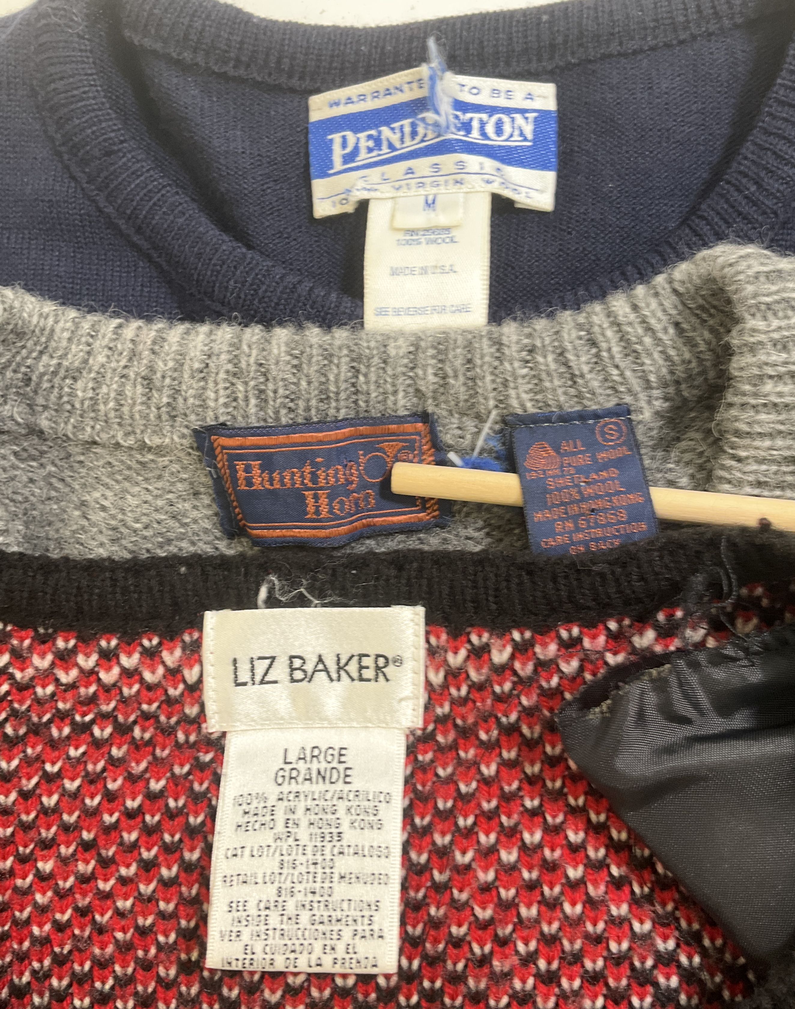 Vintage Sweater Lot 3 Pendleton Liz Baker Hunting Horn Wool Argyle Plaid
