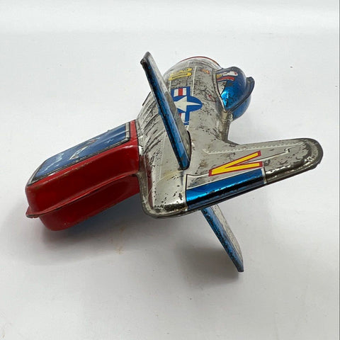 Vintage Tin Litho Jet Airplane Toy Pistol Sparker 7 Inch United States Star