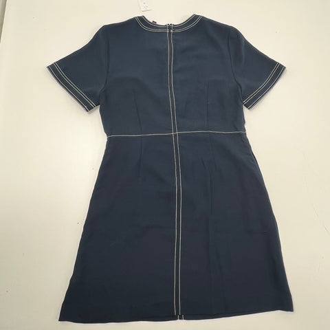 Banana Republic Navy Blue Contrast Stitch Flutter Sleeve Dress Women's 12 NWT