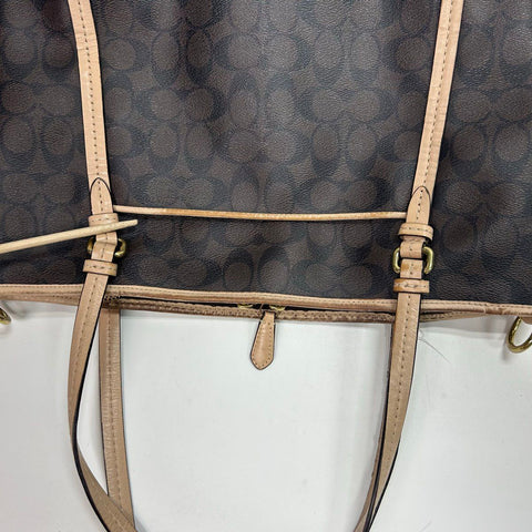 Coach Brown Signature Coated Canvas Taylor Tote Bag F26186 Gold Hardware