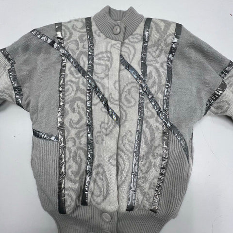 Vintage 80s Pioneer Wear Metallic Puffy Lurex Bomber Sweater Jacket Sz 12