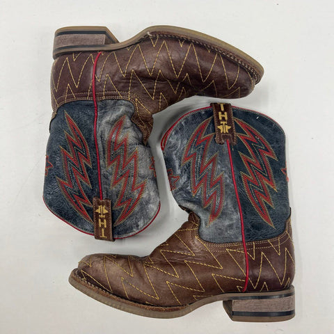 Tin Haul Lightning Kids Brown Blue Leather Western Cowboy Boots Size 3