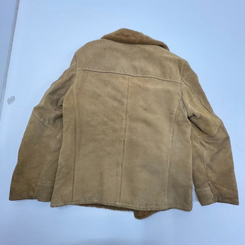 Vintage 70s Tan Suede Leather Sherpa Lined Jacket Coat Men's Sz 46 Chest