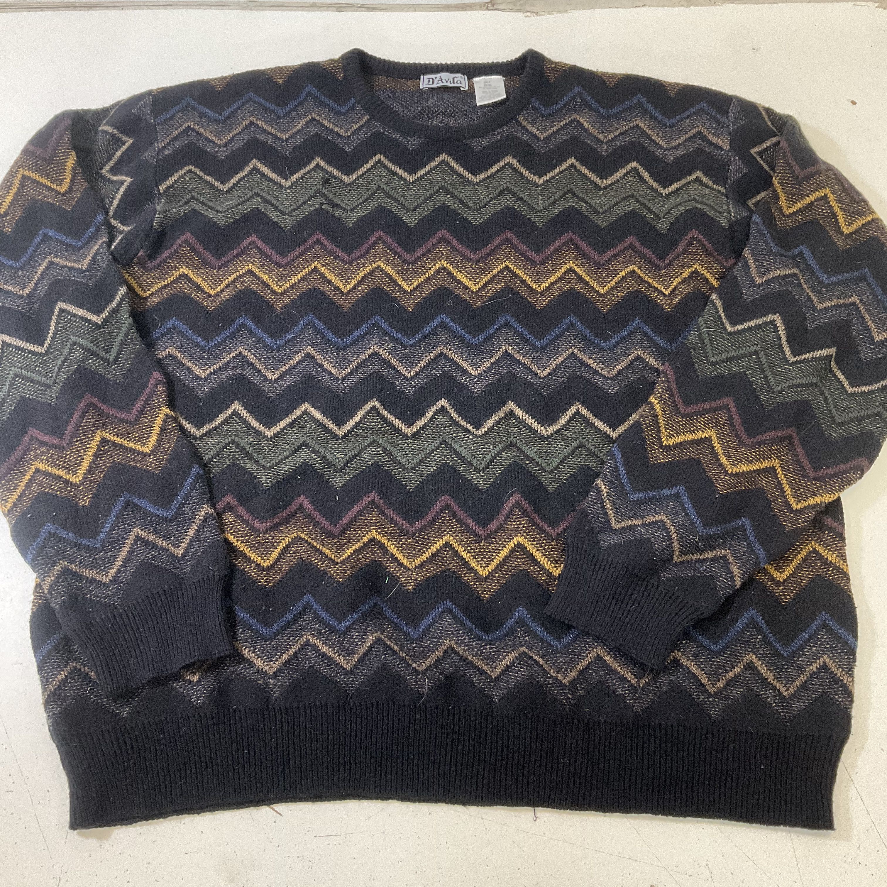 D'Avila Black Multicolor Chevron Sweater Cosby Dad Biggie Size 2XLT Vintage