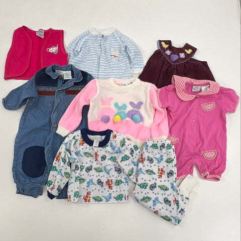 Vintage 90s Baby Girls Clothing Lot Carter's Denim Romper Dress Sweater 9-12M