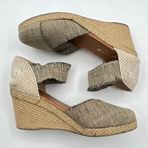 Andre Assous Woven Textile Espadrille Wedge Sandals Ankle Strap Tan Size 7