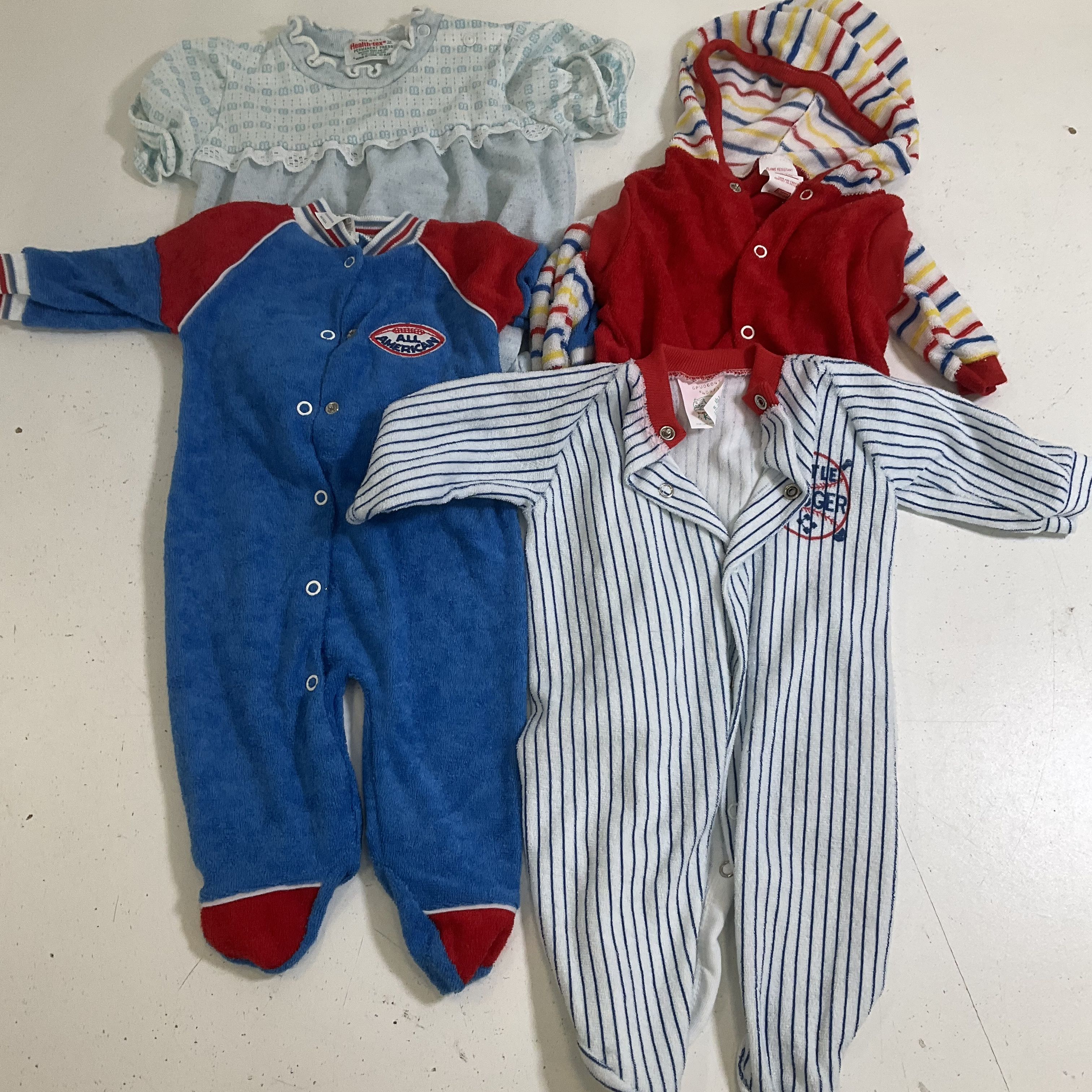 Vintage 80s Mixed Brand Boys Baby Clothes Lot 5pc USA Romper Sleeper NB 12M