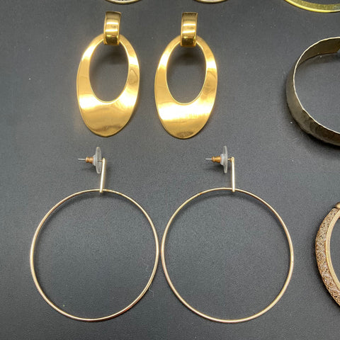 Vintage & Modern Gold Tone Jewelry Lot of 12 Pairs Hoop Dangle Leaf Earrings