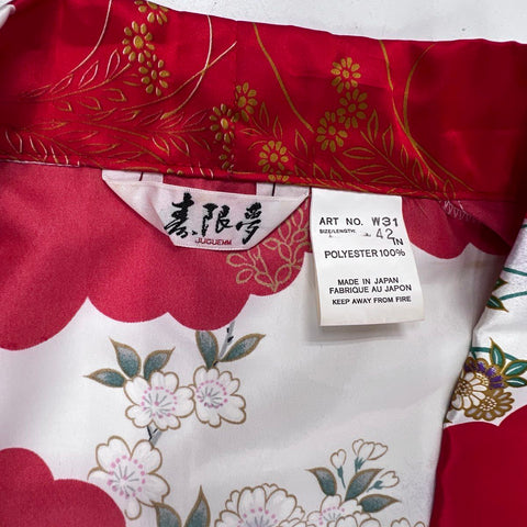 Vintage 90s Juguemm Women's Kimono Robe Red Geisha Pagoda Graphic Japan Sz 42