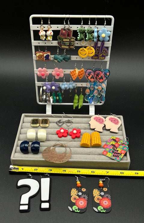Novelty Whimsical Kitsch Earrings Jewelry Lot of 27 Pairs Dangle Stud Y2K