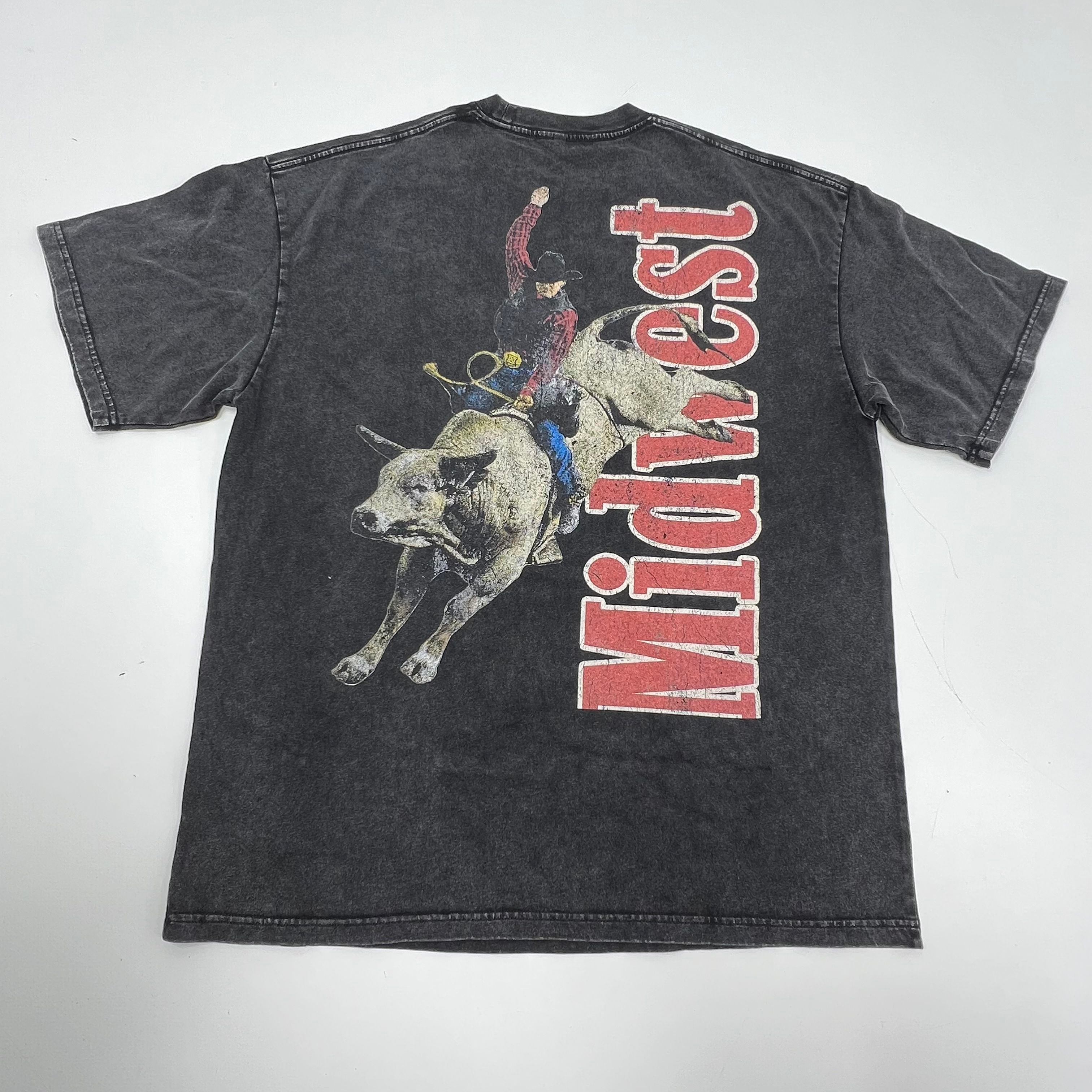 Made Mobb Midwest Bull Riding Graphic T-Shirt Acid Wash Kansas City Sz XL