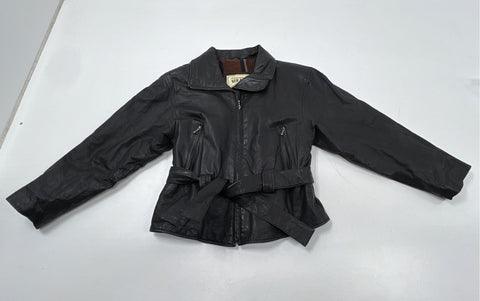 Vintage 90s New Age Collection Belted Leather Jacket Blanket Lined Sz L