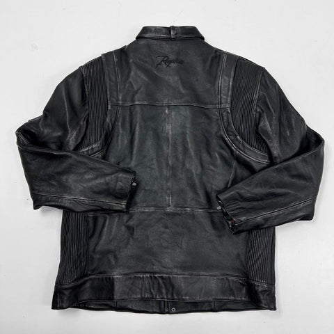 Requiem Men's Black Leather Jacket Ribbed Panels Gothic Cross Lining Sz XXXL