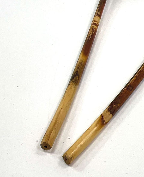 Vintage Lot of 2 Clay Tobacco Pipes Removable Bamboo Stems Lidded Bowls