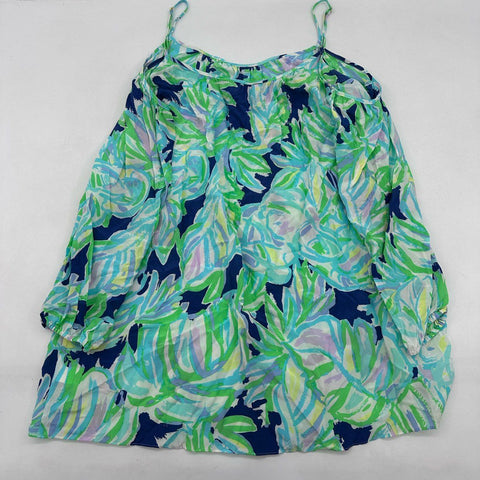 Lilly Pulitzer Women's Candice Silk Dress Resort Navy Uptown Trunk Sz L NWT