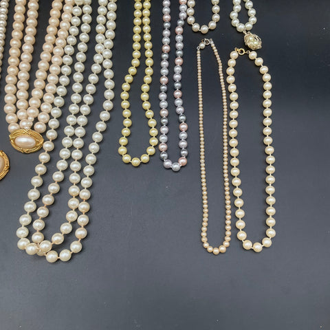 Vintage Faux Pearl Costume Jewelry Lot of 25 Necklaces Bracelets Earrings Ring
