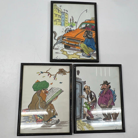 Hayro Avo Vintage Caricature Prints Lot 3 Signed 1977 Tehran Middle East 8x11