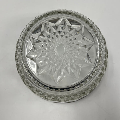Vintage Mid-Century Cut Glass Salad Bowl Silver Plate Rim Starburst 8.5"