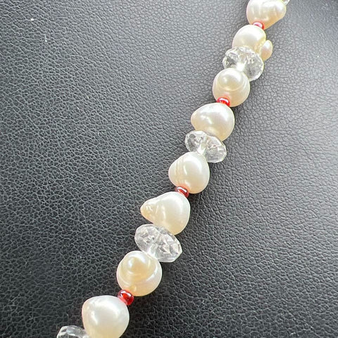 Pearl Beaded Green Stone Pendant Sterling Silver Clasp Necklace