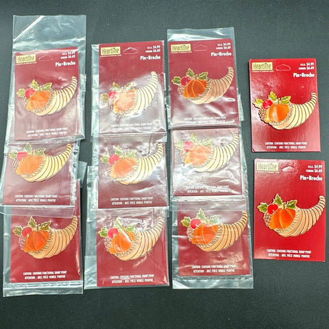 Heartline Hallmark Thanksgiving Cornucopia Pin Brooches Jewelry Lot of 10