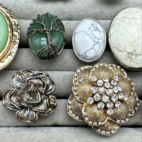 Vintage to Modern Fashion Jewelry Statement Rings Lot of 11 Floral Faux Stone