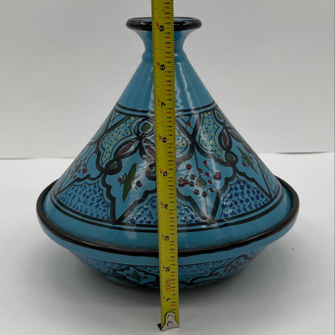 Le Souk Hand Painted Ceramic Tagine Set 2 Piece Blue Mediterranean 10.5 Inch