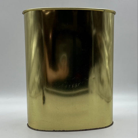Vintage Brass Tone Metal Waste Basket Neoclassical Classical Greek Key USA