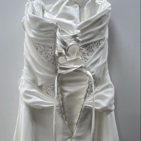 Maggie Sottero Women's Wedding Dress Gown White Ruched Beaded Corset Back Sz 8