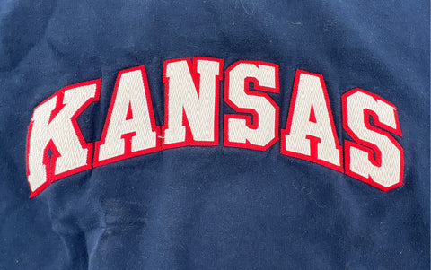 Vintage 90s Champion Kansas Crewneck Sweatshirt Navy Blue Made in Mexico Sz L