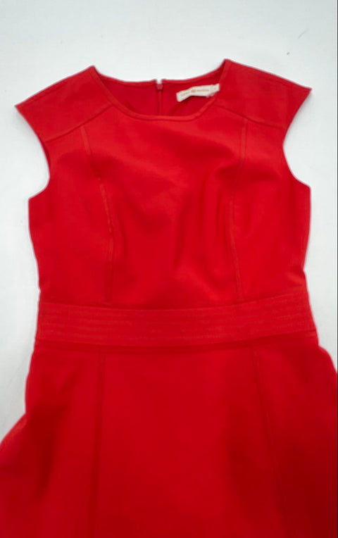 Tory Burch Women's Red Cap Sleeve Fit & Flare A-Line Panelled Dress Size 0