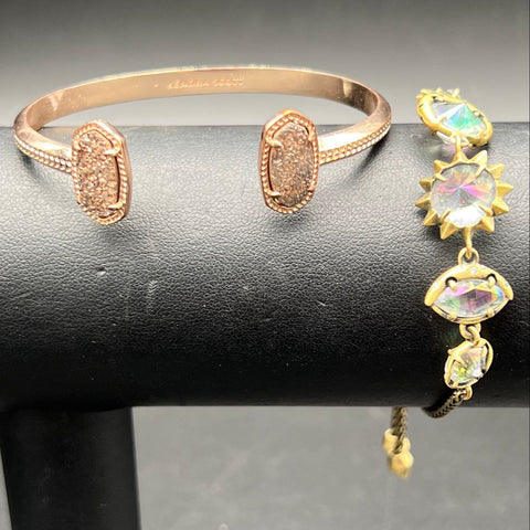 Kendra Scott Bracelet Lot of 2 Rose Gold Tone Drusy Cuff & Gold Tone Slider