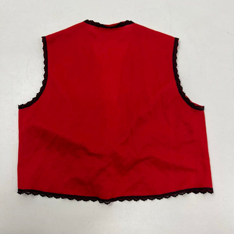 Vintage 70s Frederick's of Hollywood Red Black Lace Lingerie Vest Top Size S