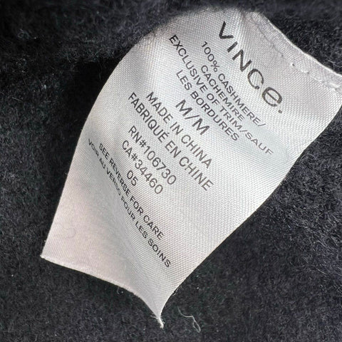 Vince Women's Black Boiled Cashmere Raw Edge Pullover Sweater Size M