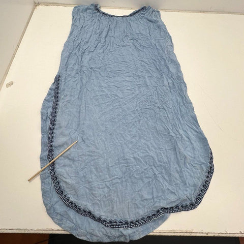 NWT Muche et Muchette Embroidered Trim Boho Crinkle Tunic Dress Blue Sz O/S