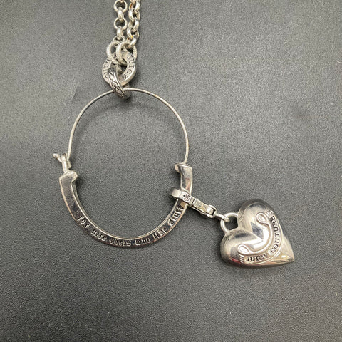 Juicy Couture Silver Tone Charm Holder Necklace Puffy Heart Pendant 16.5"