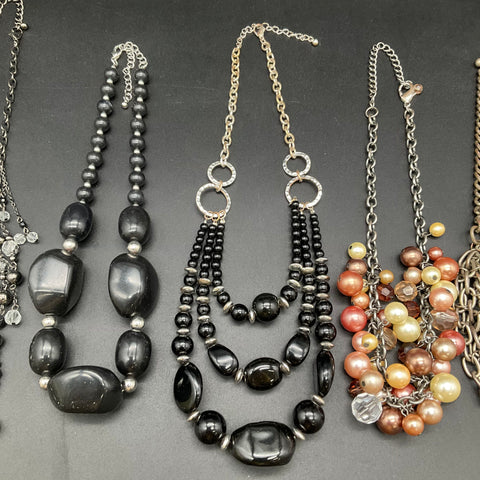 Mixed Fashion Jewelry Lot of 6 Necklaces Rhinestone Faux Pearl Beaded Statement