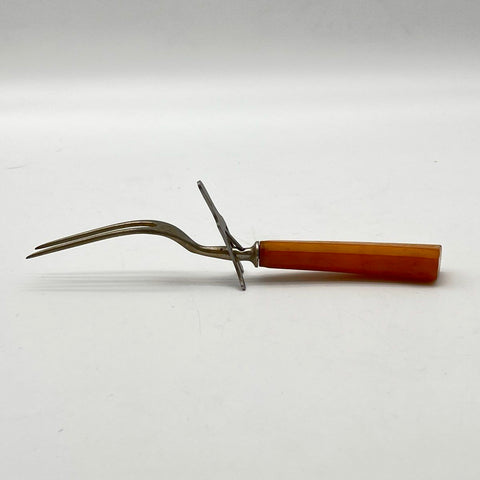 Vintage Serving Fork Meat Carving with Ejector Faux Bakelite Handle 9 Inch