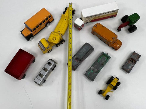 Vintage Tonka Tootsietoy Toy Lot 11pc Car Truck Bus Tractor Pressed Steel USA