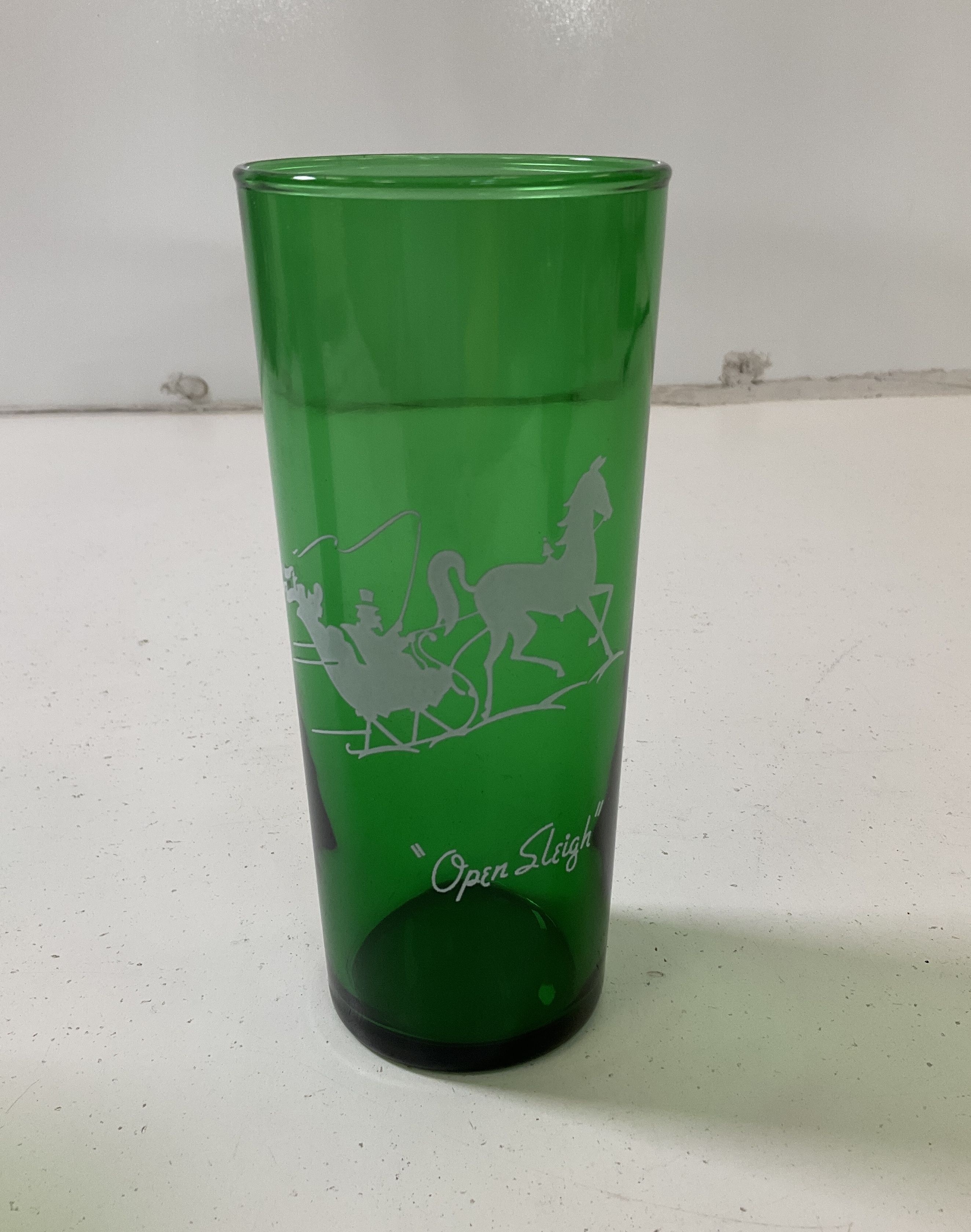 Set Of 6 Vintage Anchor Hocking Gay 90s Forest Green Collins Tumbler Glasses