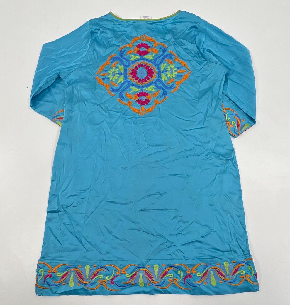 NWT Women's Gretchen Scott Blue Embroidered Polyester Side Zip Dress Size Small
