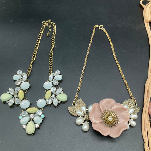 Statement Costume Jewelry Lot 6 Necklaces Faux Pearl Resin Flower Bib Style