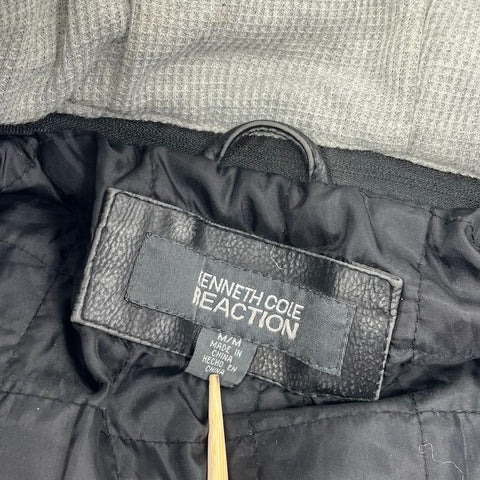Kenneth Cole Reaction Black Faux Leather Hooded Moto Jacket Men's M
