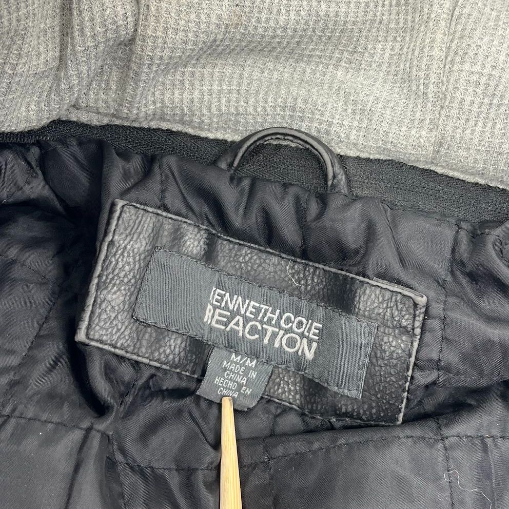Kenneth Cole Reaction Black Faux Leather Hooded Moto Jacket Men's M