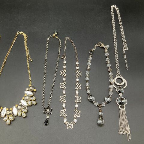 Vintage to Modern Costume Jewelry Necklace Lot of 7 Rhinestone Statement Bib