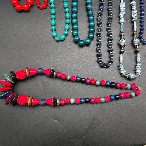 Vintage Costume Jewelry Beaded Necklace Lot 11 Pieces Mixed Era Boho Bold