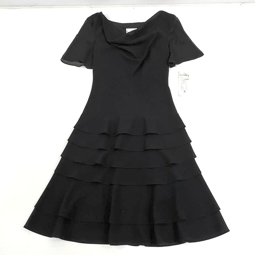NWT Women's Joseph Ribkoff Black Ruffle Cowl Neck Flutter Sleeve Dress - Size 6