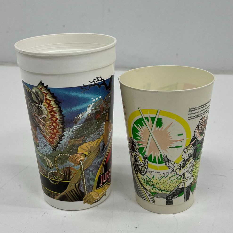 Vintage 1983 Star Wars & 1993 Jurassic Park McDonalds Coke Cups Lot of 2